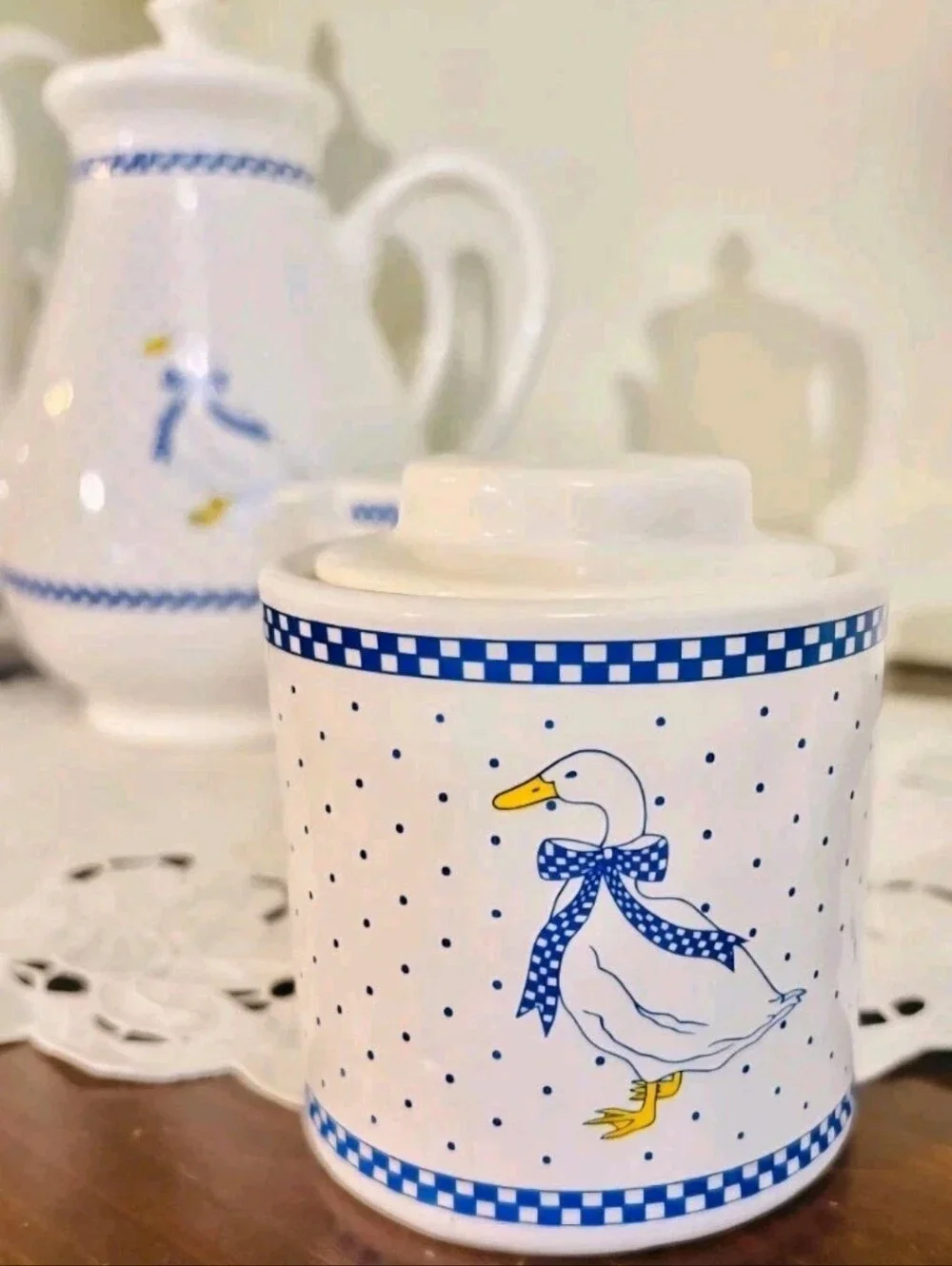 Vintage Blue Country Goose Tea Coffee Pitcher Mug Creamer Set Duck Cottagecore